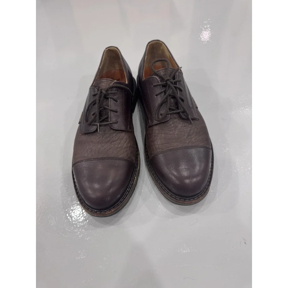 MEPHISTO Men's Brown Leather Cap Toe Lace-Up Derby Dress Shoes Round Toe